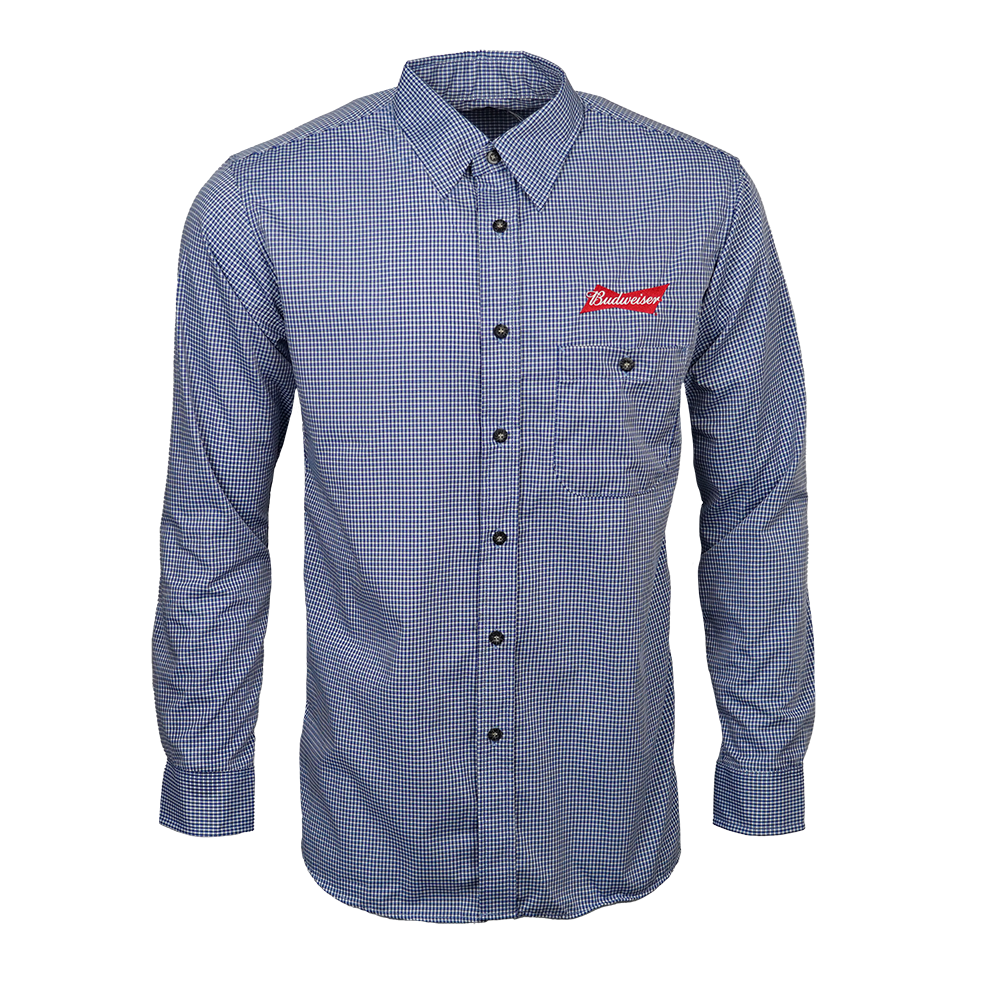 Long Sleeve Mini-Plaid Uniform Shirt w/Budwesier