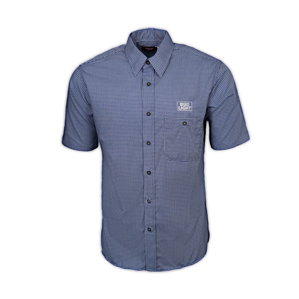 Short Sleeve Mini-Plaid Uniform Shirt w/Bud Light